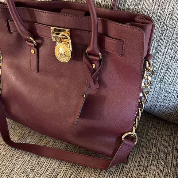 Michael Kors Merlot Hamilton Saffiano Leather  Satchel Shoulder Handbag - Picture 2 of 7